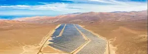 Solar Farm Prints: Aerial view of Solar Energy Photovoltaic Power Plant over Atacama desert sands