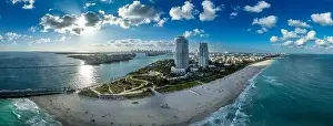 Miami Dade Prints: Aerial view of South Pointe Park in Miami with luxury condo towers