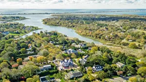 aerial view of Southampton, specifically heady creek and the Shinnecock Indian Reservation in Southampton, NY