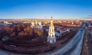 Aerial top view to St. Nicholas Naval Sea Cathedral in sunny day
