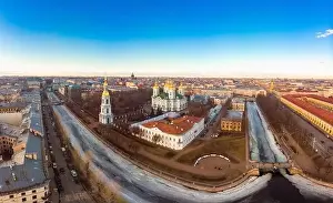 Aerial top view to St. Nicholas Naval Sea Cathedral in sunny day