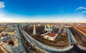 Aerial top view to St. Nicholas Naval Sea Cathedral in sunny day