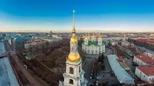 Aerial top view to St. Nicholas Naval Sea Cathedral in sunny day