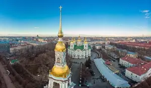 Aerial top view to St. Nicholas Naval Sea Cathedral in sunny day