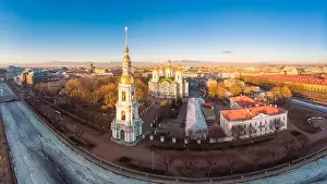 Aerial top view to St. Nicholas Naval Sea Cathedral in sunny day