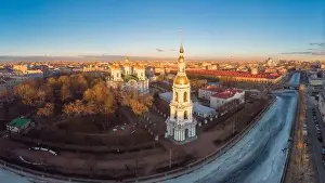 Aerial top view to St. Nicholas Naval Sea Cathedral in sunny day