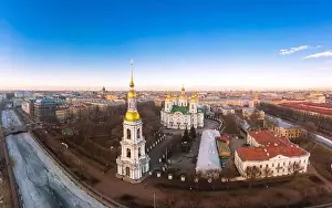 Aerial top view to St. Nicholas Naval Sea Cathedral in sunny day
