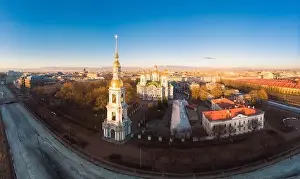 Aerial top view to St. Nicholas Naval Sea Cathedral in sunny day
