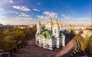 Aerial top view to St. Nicholas Naval Sea Cathedral in sunny day