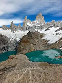 Laguna De Los Tres Prints: Aerial view of the stunning Laguna de los Tres with its turquoise waters surrounded by Mount Fitz Roy