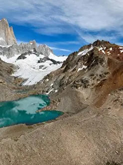 Laguna De Los Tres Prints: Aerial view of the stunning Laguna de los Tres with its turquoise waters surrounded by Mount Fitz Roy