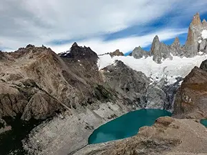 Laguna De Los Tres Prints: Aerial view of the stunning Laguna Sucia besides Laguna de los Tres with its turquoise water - famous sight when hiking