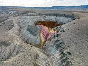 Aerial view of the stunning landscape of Tierra de Colores in Parque Patagonia in Argentina, South America