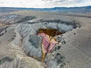 Aerial view of the stunning landscape of Tierra de Colores in Parque Patagonia in Argentina, South America