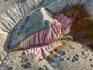 Aerial view of the stunning landscape of Tierra de Colores in Parque Patagonia in Argentina, South America