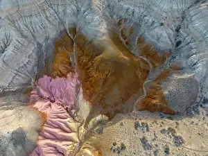 Aerial view of the stunning landscape of Tierra de Colores in Parque Patagonia in Argentina, South America