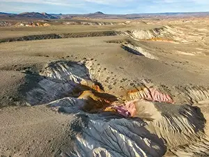 Aerial view of the stunning landscape of Tierra de Colores in Parque Patagonia in Argentina, South America
