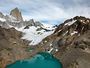 Laguna De Los Tres Prints: Aerial view of the stunning Mount Fitz Roy landscape with icefields
