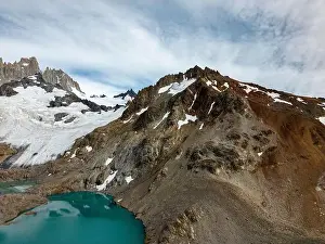 Laguna De Los Tres Prints: Aerial view of the stunning Mount Fitz Roy landscape with icefields