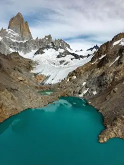 Laguna De Los Tres Prints: Aerial view of the stunning Mount Fitz Roy landscape with icefields