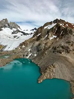 Laguna De Los Tres Prints: Aerial view of the stunning Mount Fitz Roy landscape with icefields