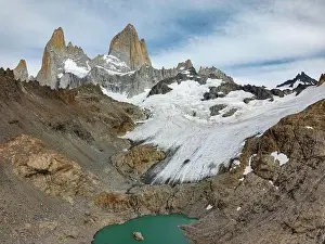 Laguna De Los Tres Prints: Aerial view of the stunning Mount Fitz Roy landscape with icefields