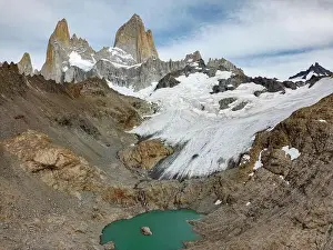 Laguna De Los Tres Prints: Aerial view of the stunning Mount Fitz Roy landscape with icefields