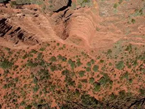 Aerial view of the stunning, reddish landscape of Ischigualasto Provincial Park in San Juan Province