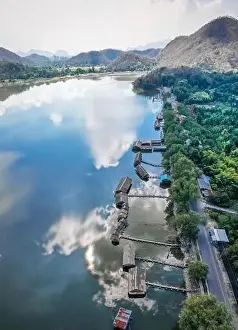 Lopburi Prints: Aerial view of Sub Lek Reservoir, lake in LopBuri, Thailand