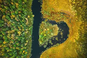 Wonderland Prints: Aerial View Of Summer Curved River And Natural Island In Heart Shape