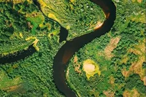 Images Dated 18th June 2020: Aerial View Of Summer River Landscape In Sunny Summer Day. Top View Of Beautiful European Nature