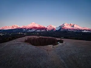 aerial view on sun rising in high tatras mountains in slovakia