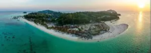 Aerial view of Sunrise beach with long tail boats in Koh Lipe, Satun, Thailand