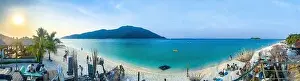 Aerial view of Sunrise beach with long tail boats in Koh Lipe, Satun, Thailand