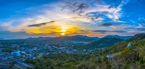aerial view during sunset at Khao Rang the landmark viewpoint of Phuket place in the central of Phuket town