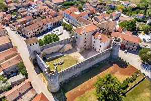 Bastion Prints: An aerial view of Svetvincenat and Morosini-Grimani stone castle, Istria, Croatia