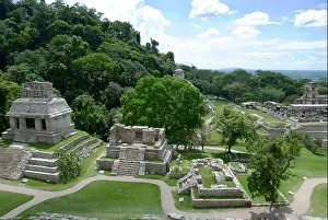 Palenque Prints: Aerial view of temple buildings, Palenque, Chiapas, Mexico