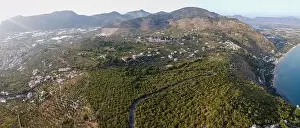Latina Prints: Aerial view on Terracina, mountains and Tyrrhenian Sea bay