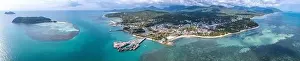 Sala Prints: Aerial view of Thong Sala pier, boat and koh Tae Nai in koh Phangan, Thailand
