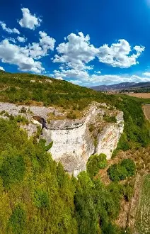 Aerial view of Thracian necropolis or ancient sanctuary and sacred place called Kovan Kaya in Bulgaria