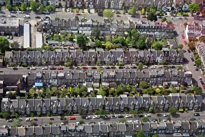 Urban Sprawl Prints: aerial view of tightly packed terraced urban housing in London SW19