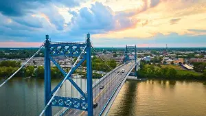 Pastel Sky Prints: Aerial View of Toledo Anthony Wayne Bridge at Sunset