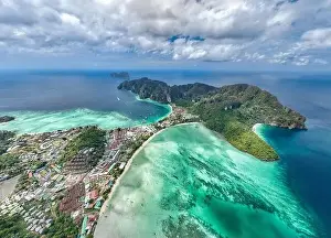 Phi Phi Prints: Aerial view of Ton Sai Beach in Koh Phi Phi, Krabi Thailand