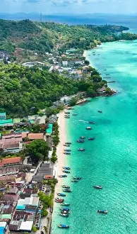 Phi Phi Prints: Aerial view of Ton Sai Beach in Koh Phi Phi, Krabi Thailand