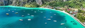 Aerial view of Ton Sai Beach in Koh Phi Phi, Krabi Thailand