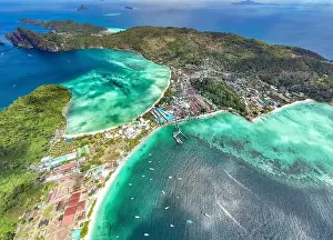 Phi Phi Prints: Aerial view of Ton Sai Beach in Koh Phi Phi, Krabi Thailand