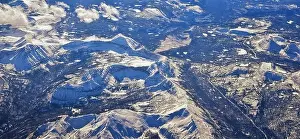 Blue Lakes Prints: Aerial view of topographical Rocky Mountain landscapes on flight over Colorado and Utah during winter