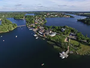 Lithuania Prints: Aerial view of Trakai town and the lake of Galve, Lithuania