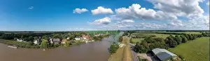 Friesland Prints: Aerial view with the transporter bridge Osten-Hemmoor over river Oste