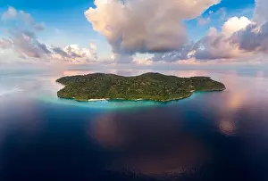 Aerial view tropical beach island reef caribbean sea